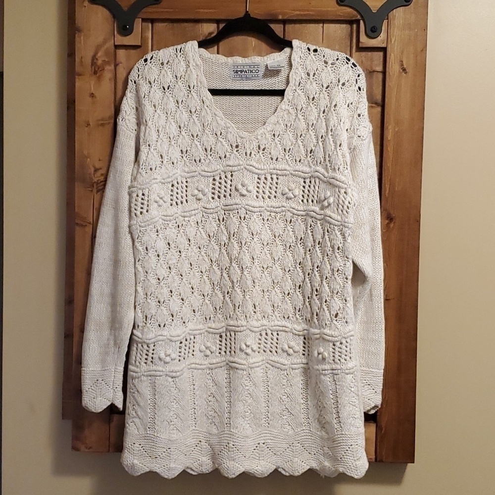 Simpatico Sportswear 90s Cream Knit Cotton Ramie Sweater Size Small